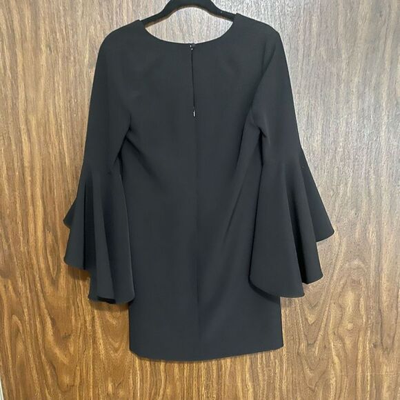 Milly Women's V-Neck Bell Sleeve Keyhole Back Fully Lined Shift Dress Black Sz 6 - Picture 4 of 11